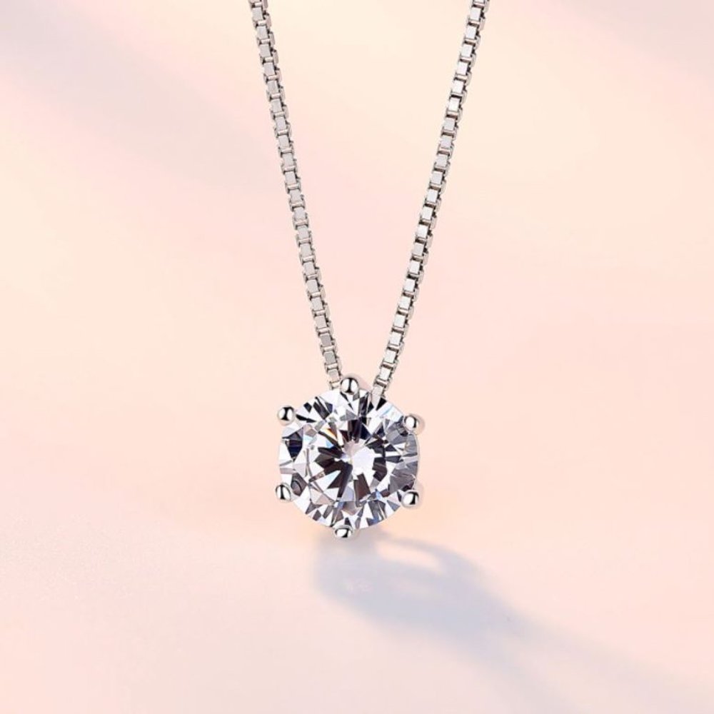 925 Sterling Silver Solitaire  Diamond Necklace - Picture 3 of 7